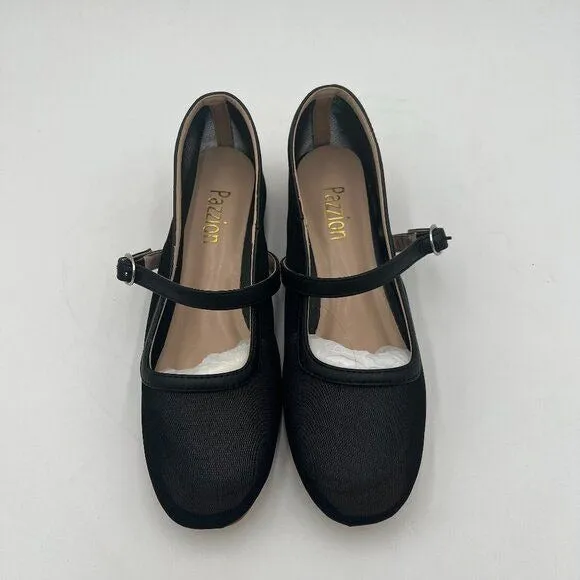Black Mesh Closed Squared Toe Mary Jane Flats Easy Strap Buckled Shoes
