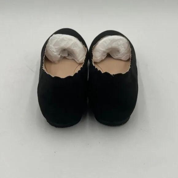Black Suede Classic Round Toe Ballet Flats Wave Low Heel Flat Casual Shoes