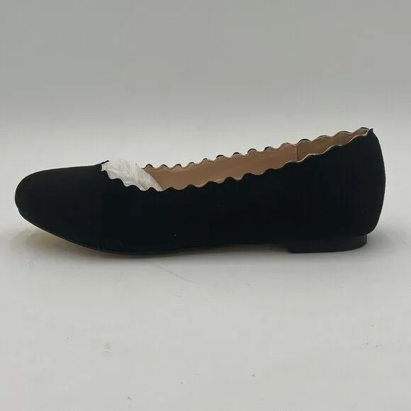 Black Suede Classic Round Toe Ballet Flats Wave Low Heel Flat Casual Shoes