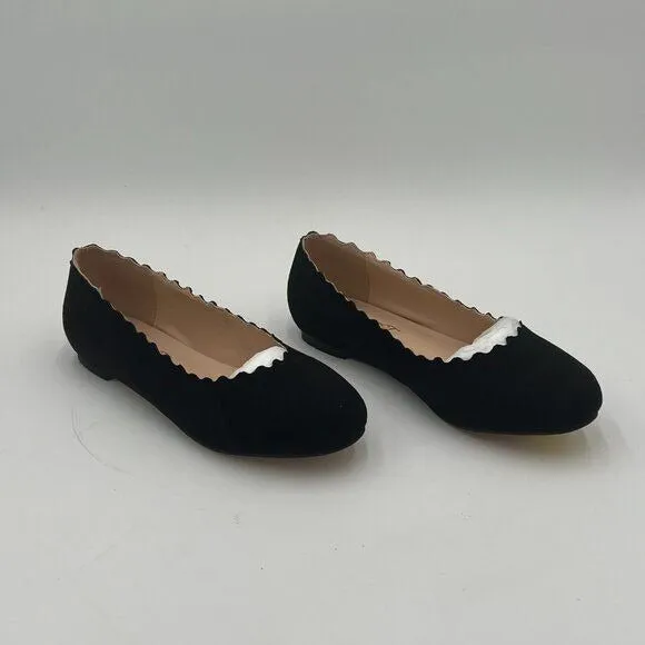 Black Suede Classic Round Toe Ballet Flats Wave Low Heel Flat Casual Shoes