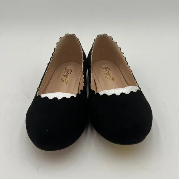 Black Suede Classic Round Toe Ballet Flats Wave Low Heel Flat Casual Shoes