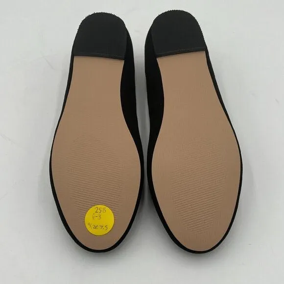 Black Suede Classic Round Toe Ballet Flats Wave Low Heel Flat Casual Shoes