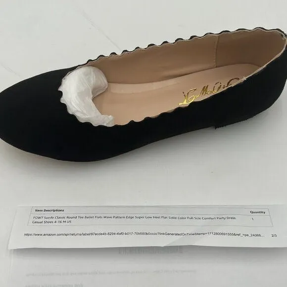 Black Suede Classic Round Toe Ballet Flats Wave Low Heel Flat Casual Shoes
