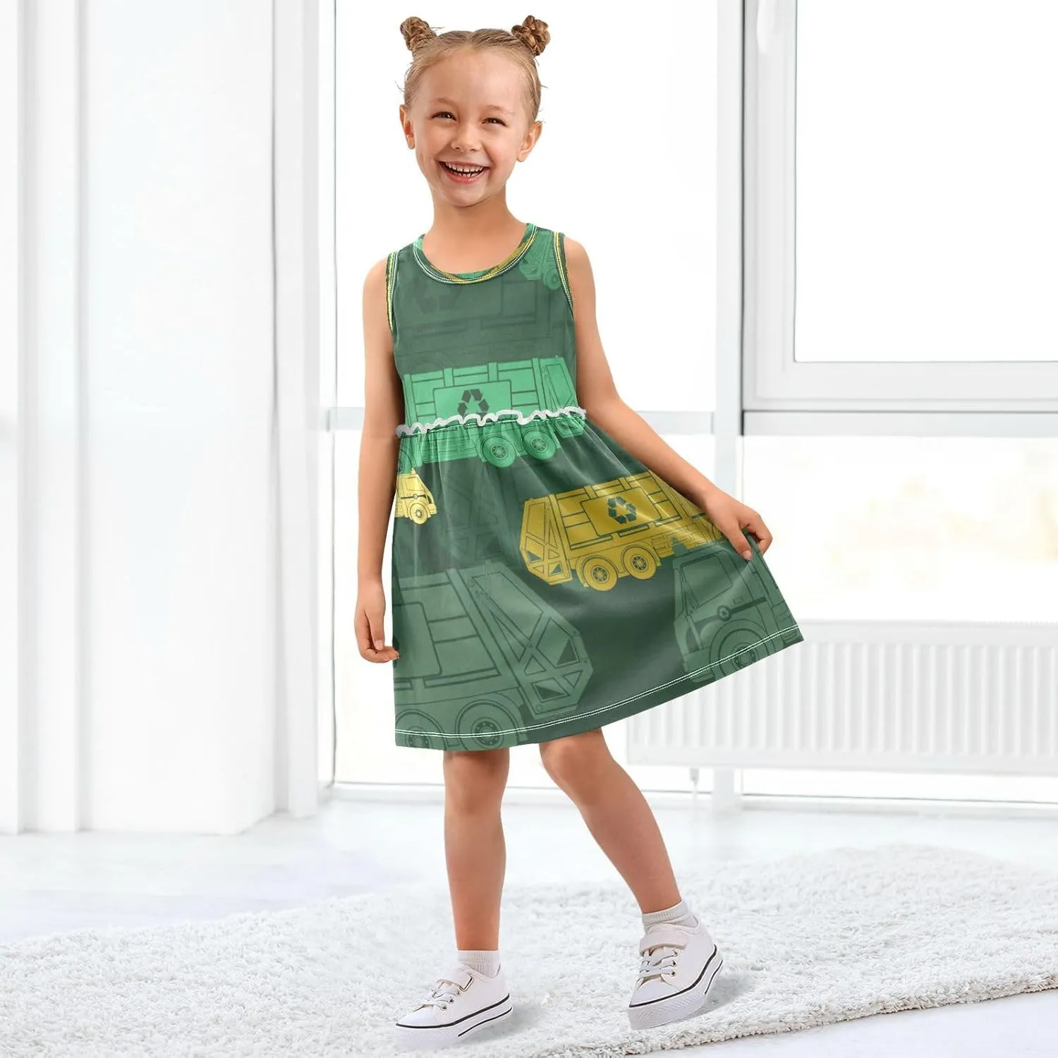 Boccsty Monochrome Garbage Trucks Girls Dress Kids Toddler Casual Dresses Summer Dresses 2T