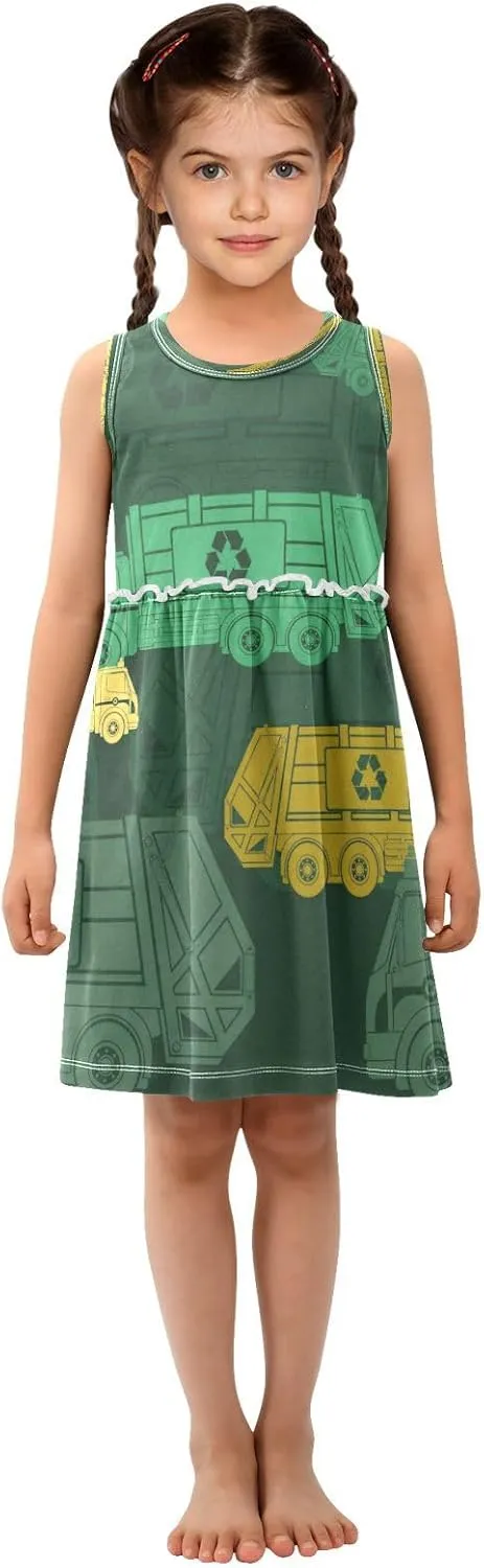 Boccsty Monochrome Garbage Trucks Girls Dress Kids Toddler Casual Dresses Summer Dresses 2T