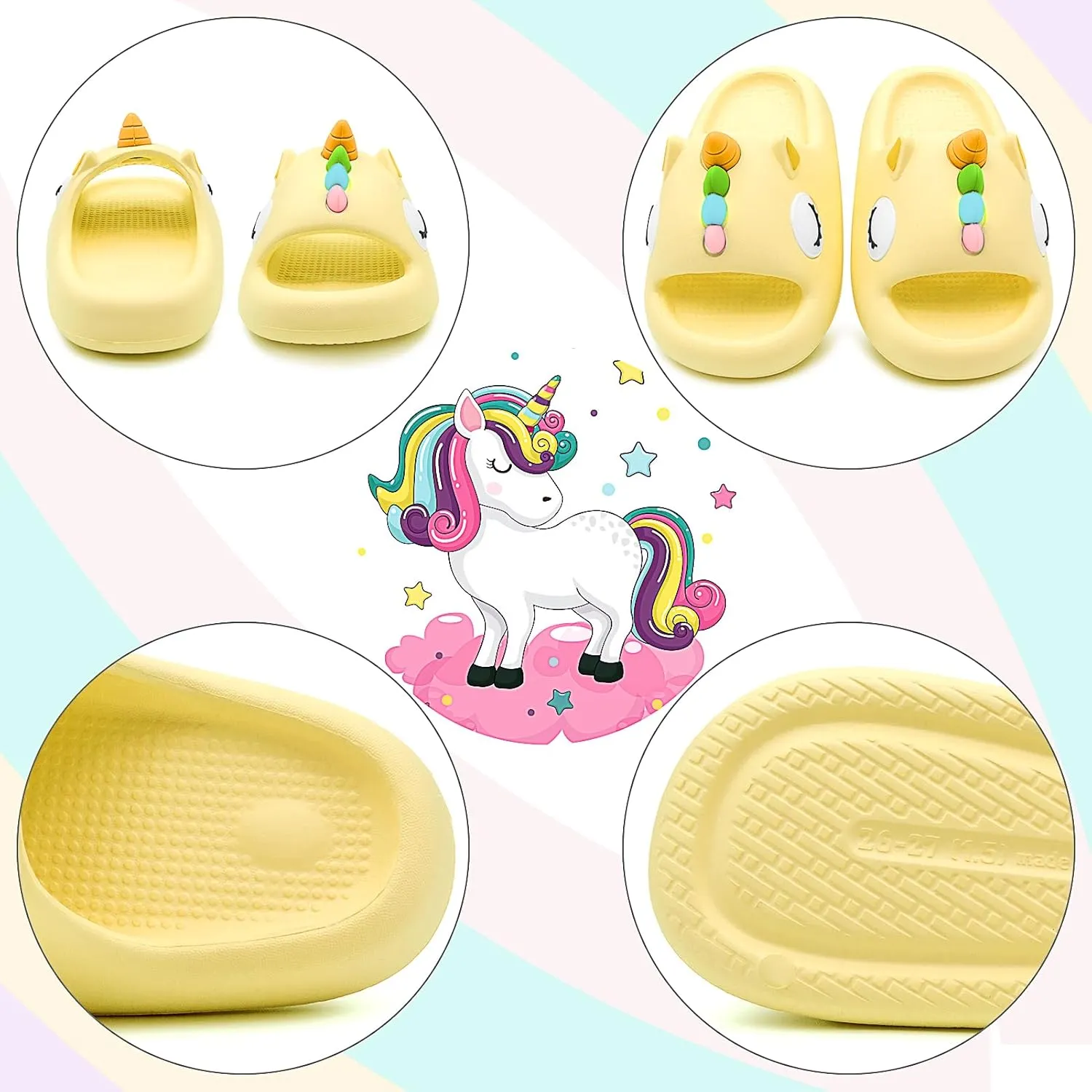 Boys Girls Cloud Unicorn Slide Sandals Non-slip Comfy Cushioned Thick Sole Shower Pool Slippers Summer Beach Water Shoes Indoor & Outdoor