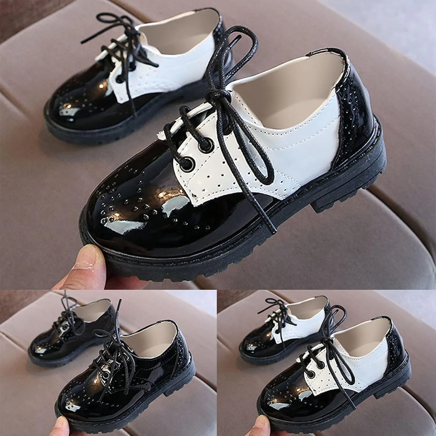 Boys Girls Dress Shoes Toddler Kids School Uniform Formal Casual Oxfords for Little Kid Lace Up Faux Leather Shoes