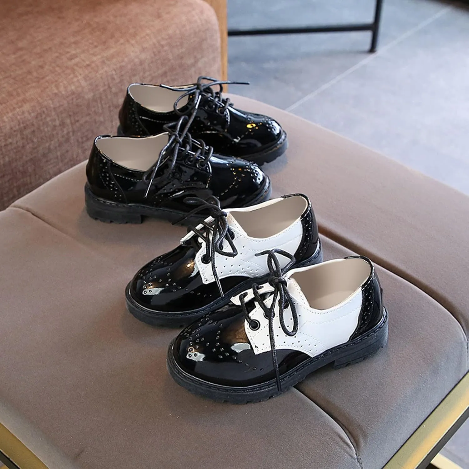 Boys Girls Dress Shoes Toddler Kids School Uniform Formal Casual Oxfords for Little Kid Lace Up Faux Leather Shoes