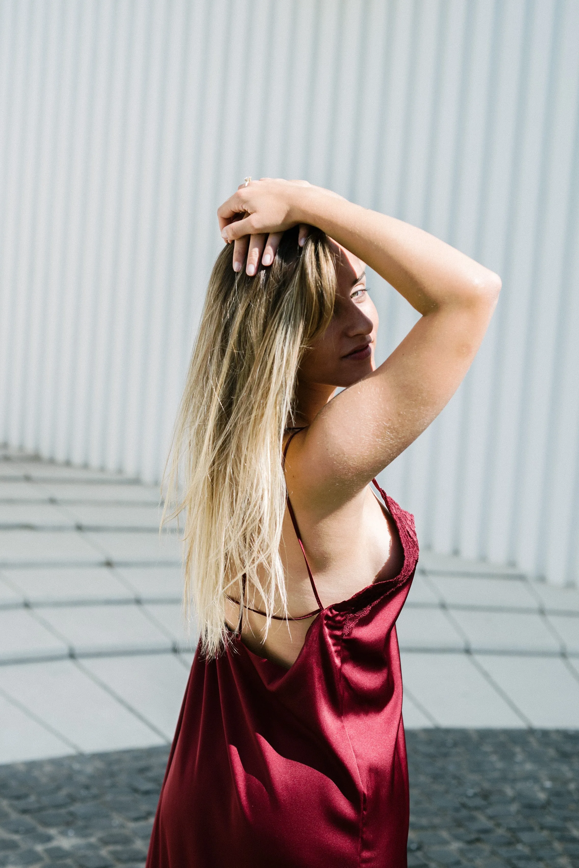 Burgundy Slip On Bareback Dress