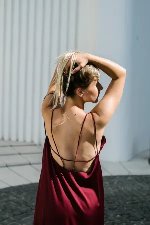 Burgundy Slip On Bareback Dress