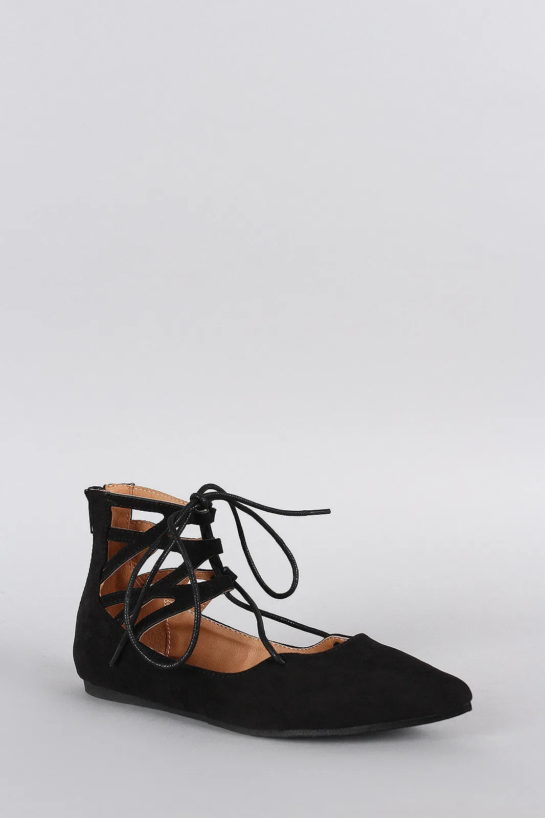 Caged Up Suede Heavy discount Liliana Toe Flat Wide selection Cuff Lace Ballet Pointy