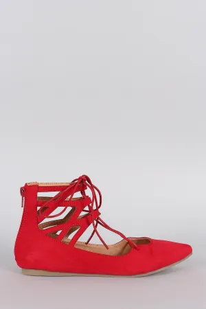 Caged Up Suede Heavy discount Liliana Toe Flat Wide selection Cuff Lace Ballet Pointy