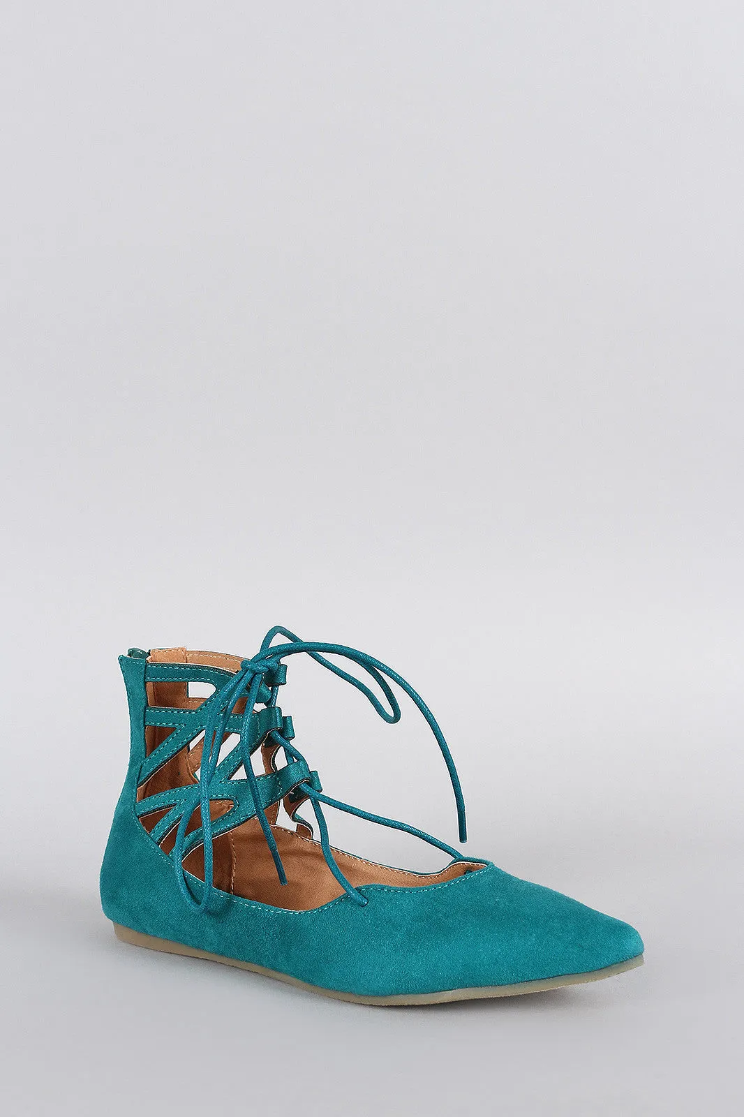 Caged Up Suede Heavy discount Liliana Toe Flat Wide selection Cuff Lace Ballet Pointy