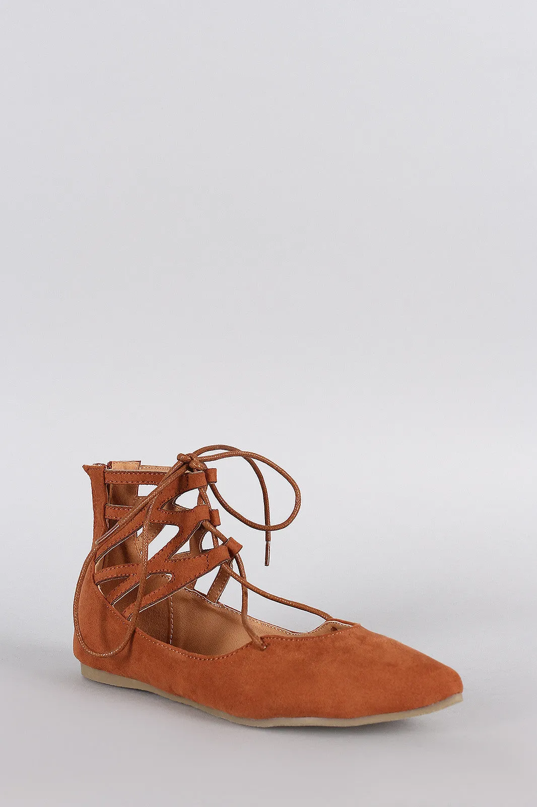 Caged Up Suede Heavy discount Liliana Toe Flat Wide selection Cuff Lace Ballet Pointy