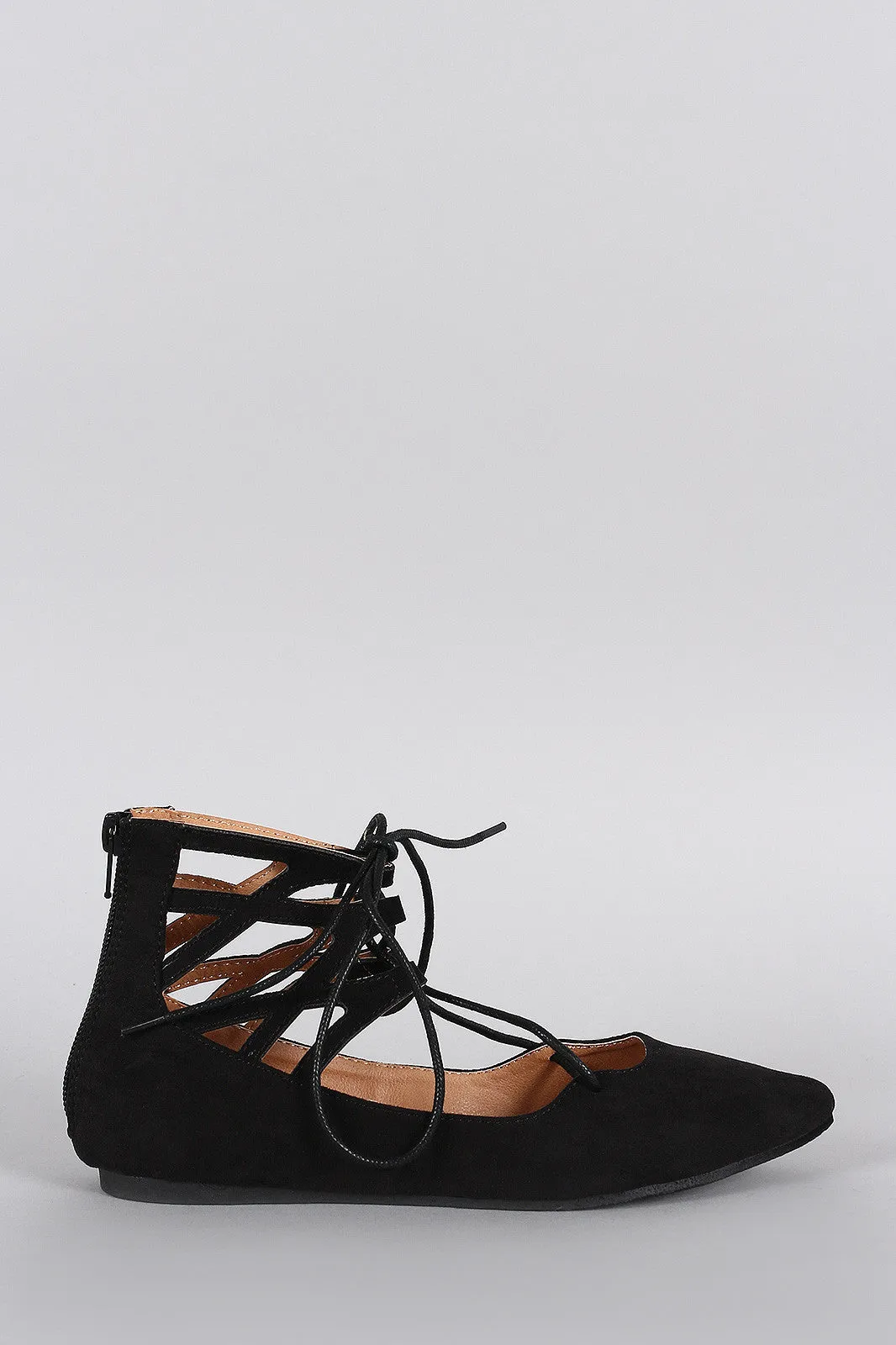 Caged Up Suede Heavy discount Liliana Toe Flat Wide selection Cuff Lace Ballet Pointy