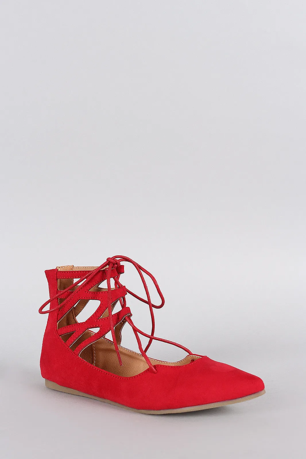 Caged Up Suede Heavy discount Liliana Toe Flat Wide selection Cuff Lace Ballet Pointy