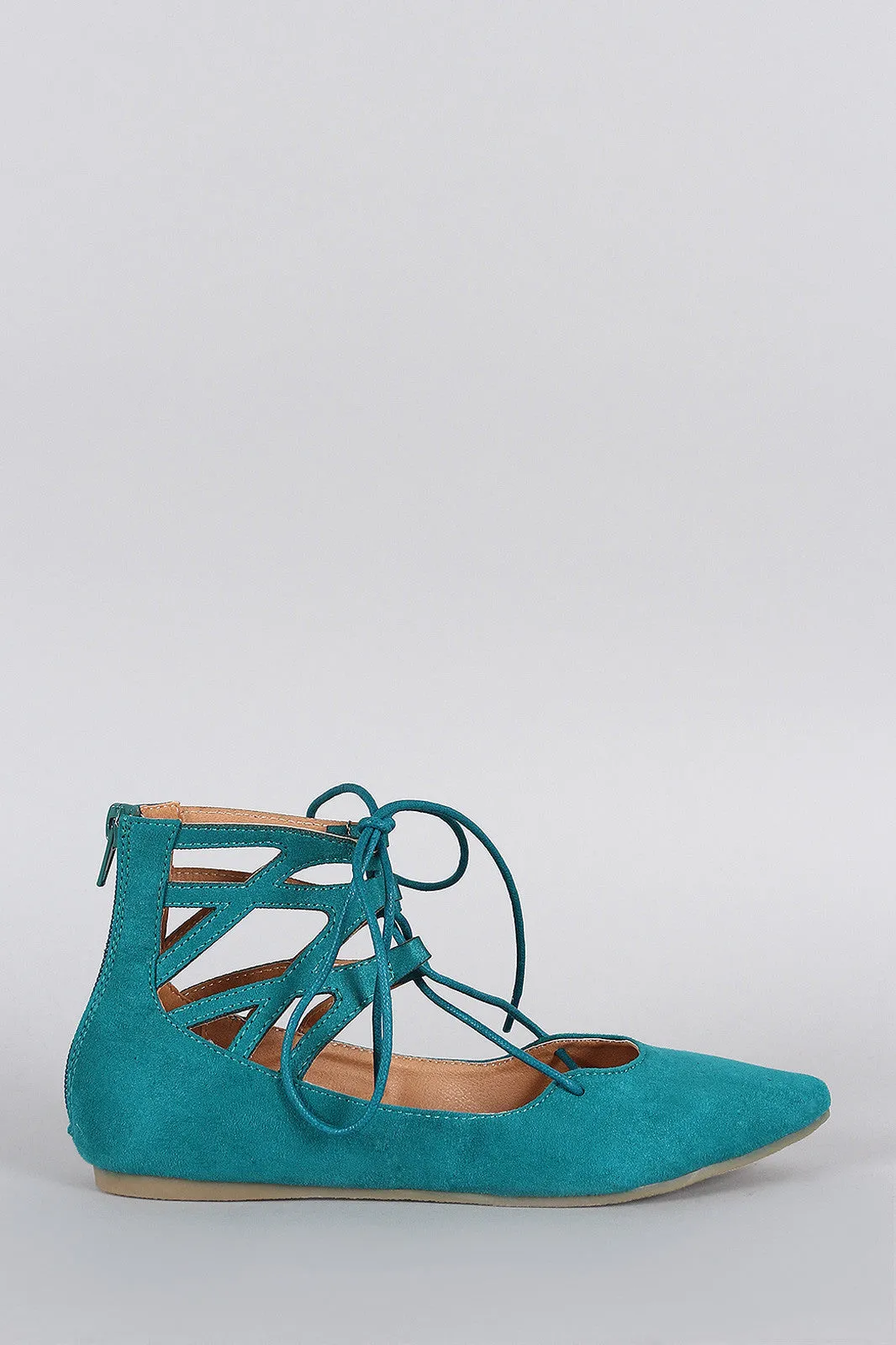 Caged Up Suede Heavy discount Liliana Toe Flat Wide selection Cuff Lace Ballet Pointy