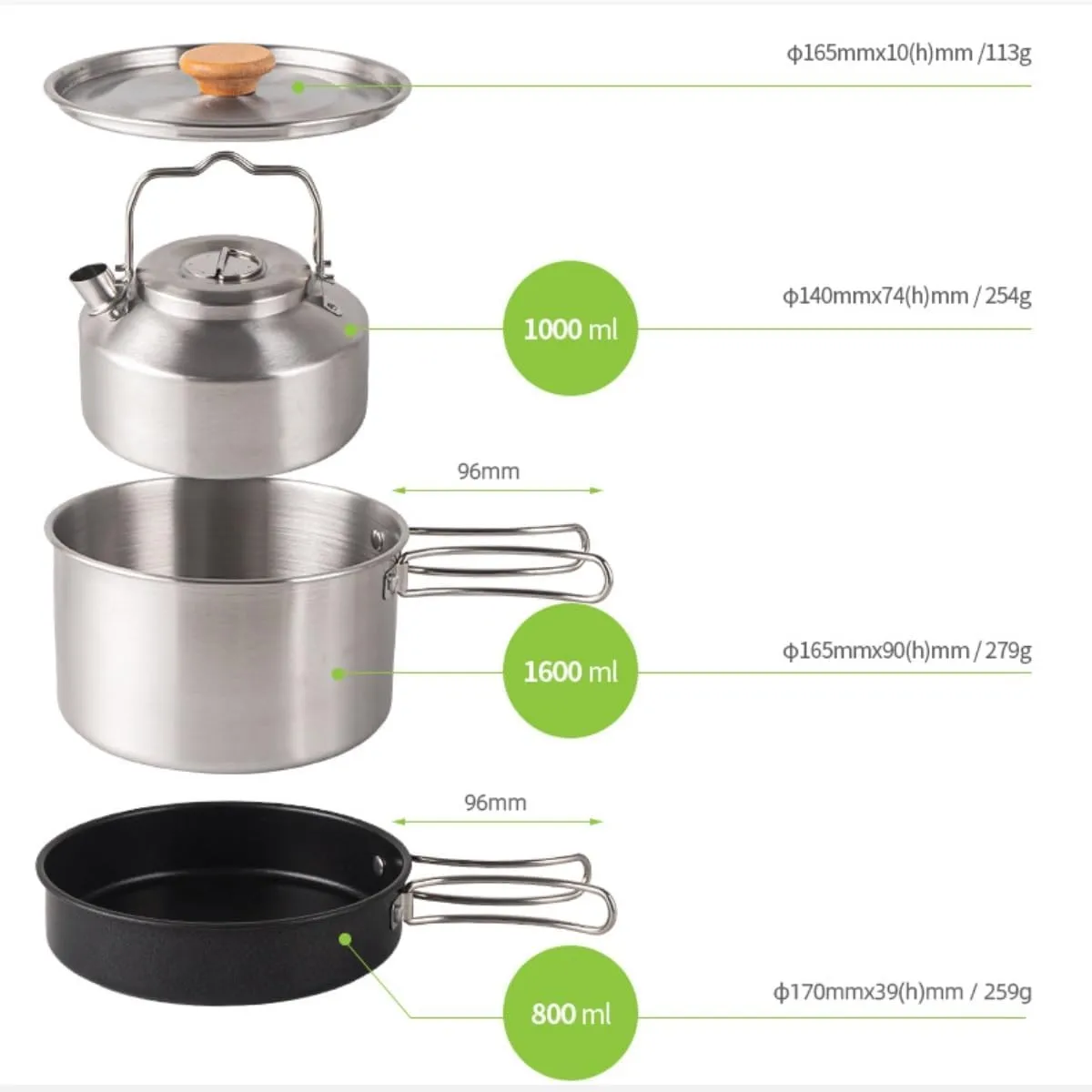 Camping Cookware Outdoor Stainless Steel Pot Set Camping Portable Kettle Soup Pot Non-Stick Frying Pan Camping Pot Survival Gear