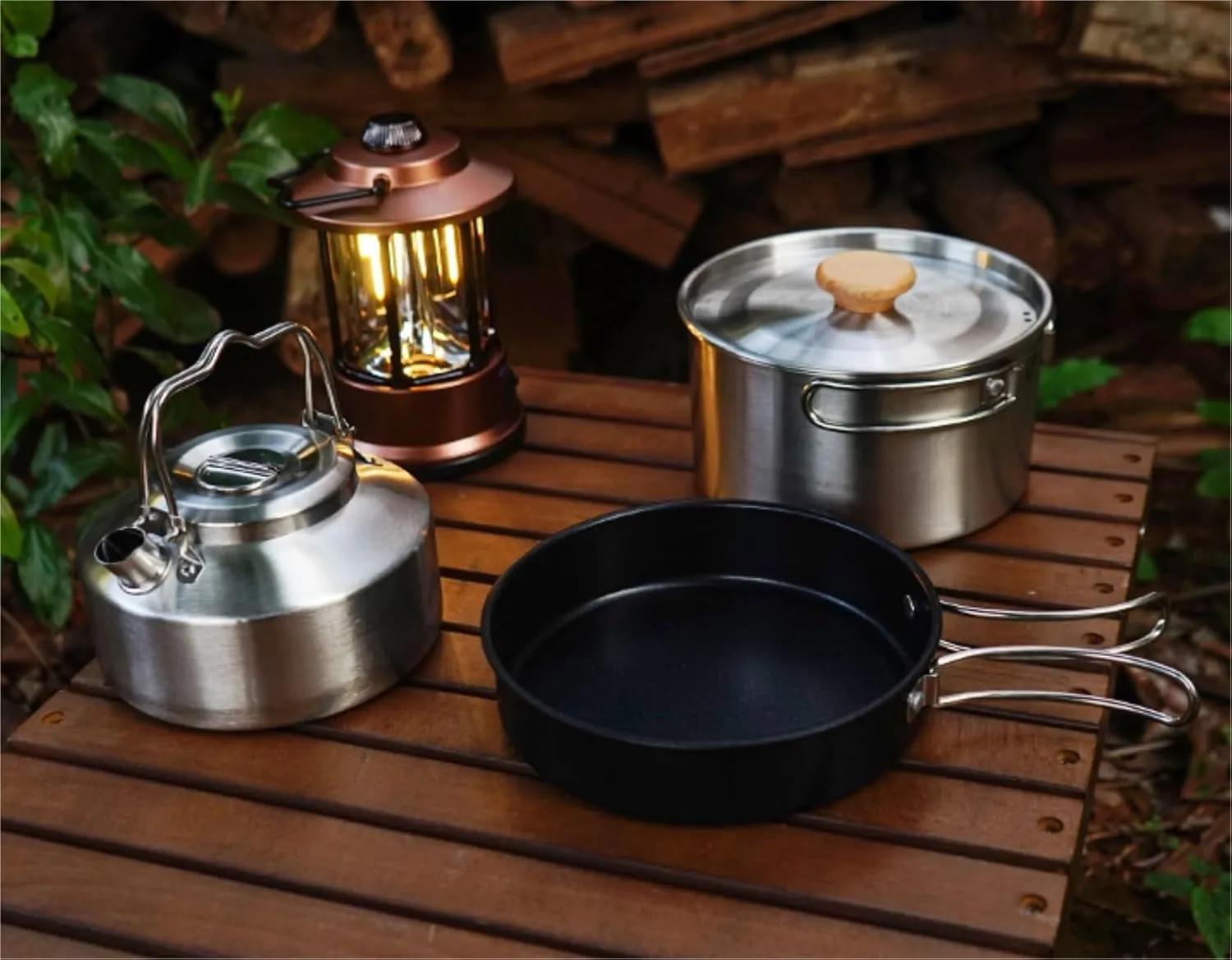 Camping Cookware Outdoor Stainless Steel Pot Set Camping Portable Kettle Soup Pot Non-Stick Frying Pan Camping Pot Survival Gear