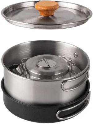Camping Cookware Outdoor Stainless Steel Pot Set Camping Portable Kettle Soup Pot Non-Stick Frying Pan Camping Pot Survival Gear