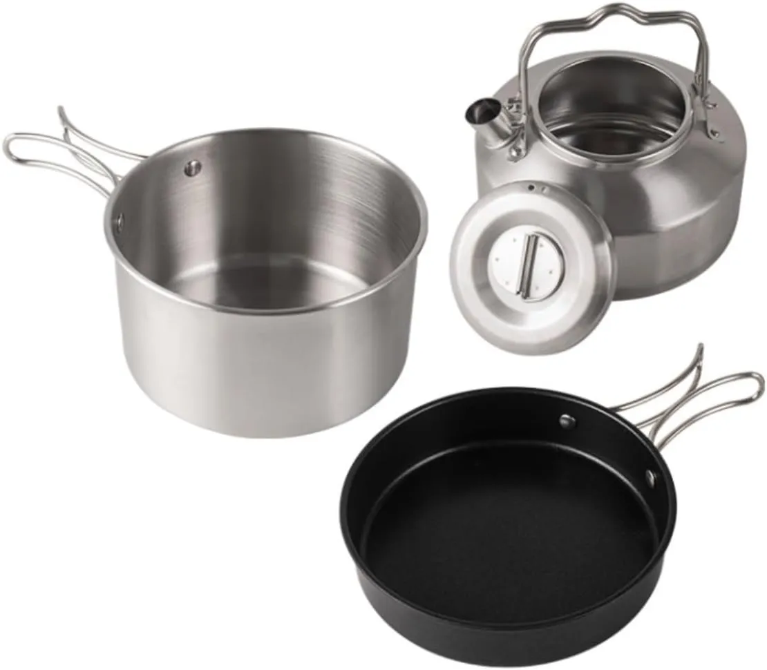 Camping Cookware Outdoor Stainless Steel Pot Set Camping Portable Kettle Soup Pot Non-Stick Frying Pan Camping Pot Survival Gear