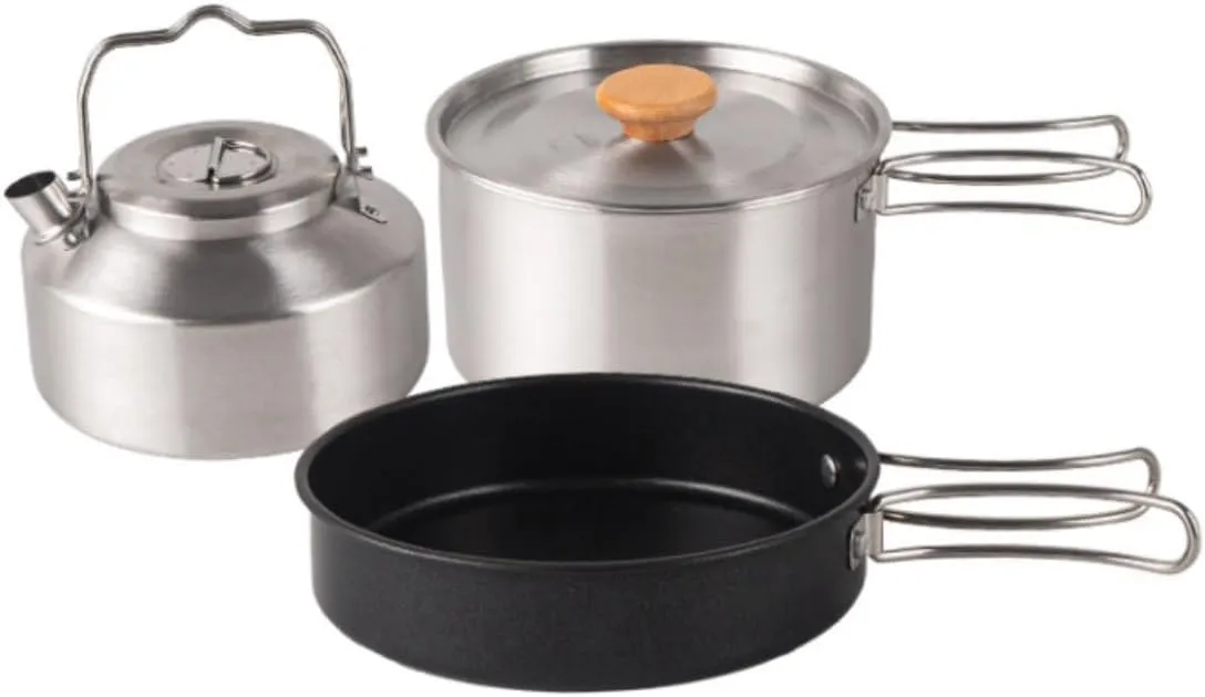 Camping Cookware Outdoor Stainless Steel Pot Set Camping Portable Kettle Soup Pot Non-Stick Frying Pan Camping Pot Survival Gear