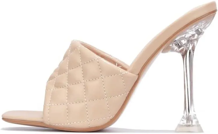 Cape Robbin Rafa Blue Aqua Quilted Stiletto Mule Square Toe Heels Pumps Sandals
