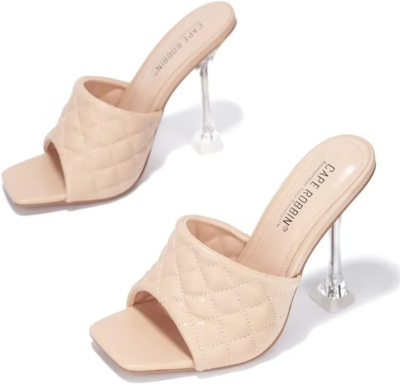 Cape Robbin Rafa Blue Aqua Quilted Stiletto Mule Square Toe Heels Pumps Sandals