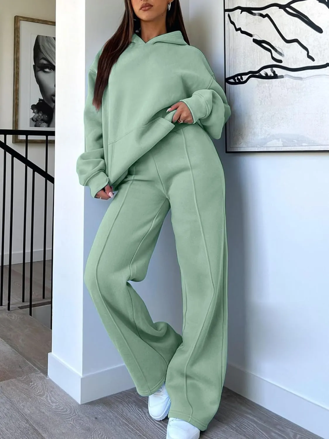 Caracilia Women's 2 Piece Outfits Sweatsuit Sets Oversized Hoodies Wide Leg Sweatpant Tracksuit 2024 Fall Matching Lounge Set