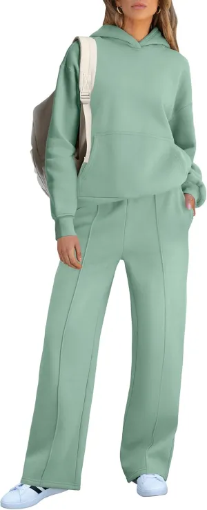 Caracilia Women's 2 Piece Outfits Sweatsuit Sets Oversized Hoodies Wide Leg Sweatpant Tracksuit 2024 Fall Matching Lounge Set