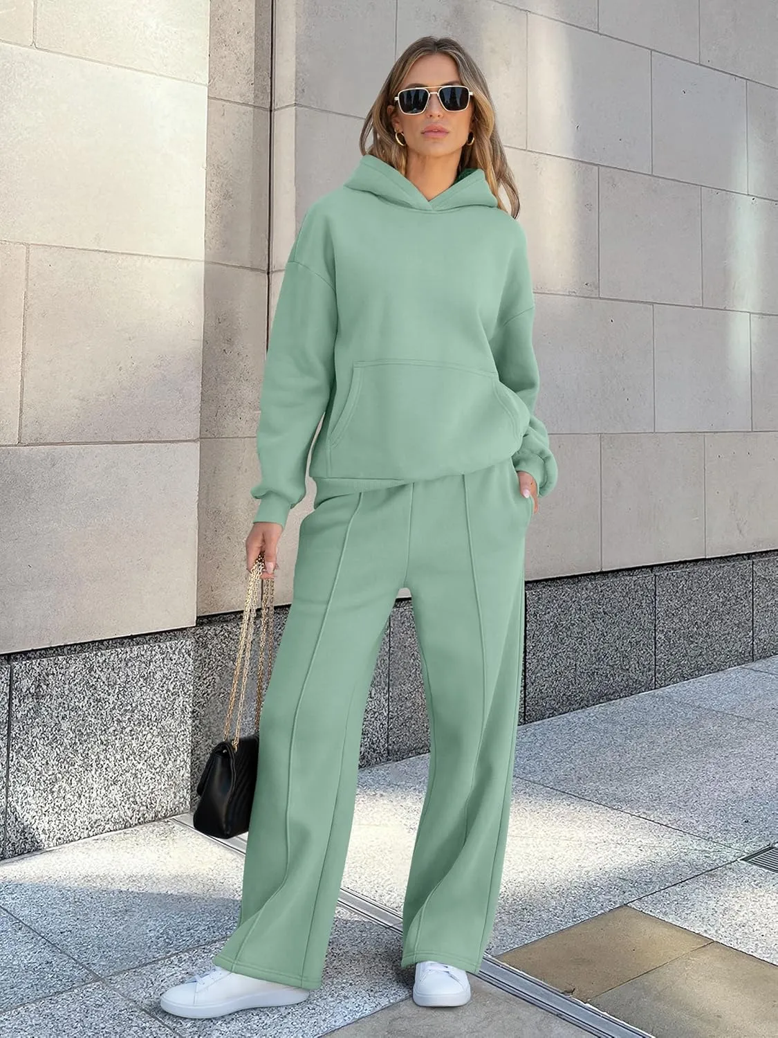 Caracilia Women's 2 Piece Outfits Sweatsuit Sets Oversized Hoodies Wide Leg Sweatpant Tracksuit 2024 Fall Matching Lounge Set