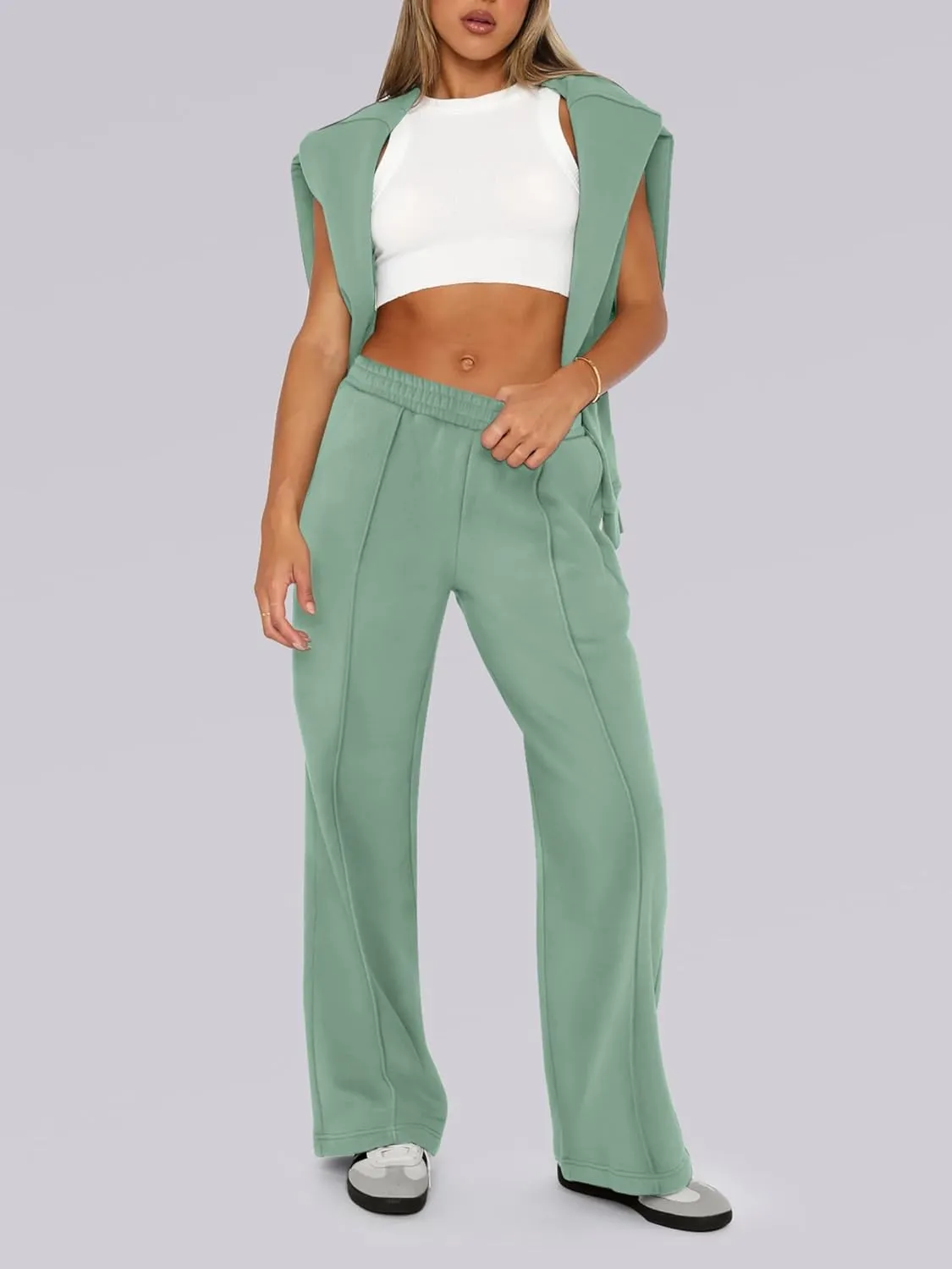 Caracilia Women's 2 Piece Outfits Sweatsuit Sets Oversized Hoodies Wide Leg Sweatpant Tracksuit 2024 Fall Matching Lounge Set