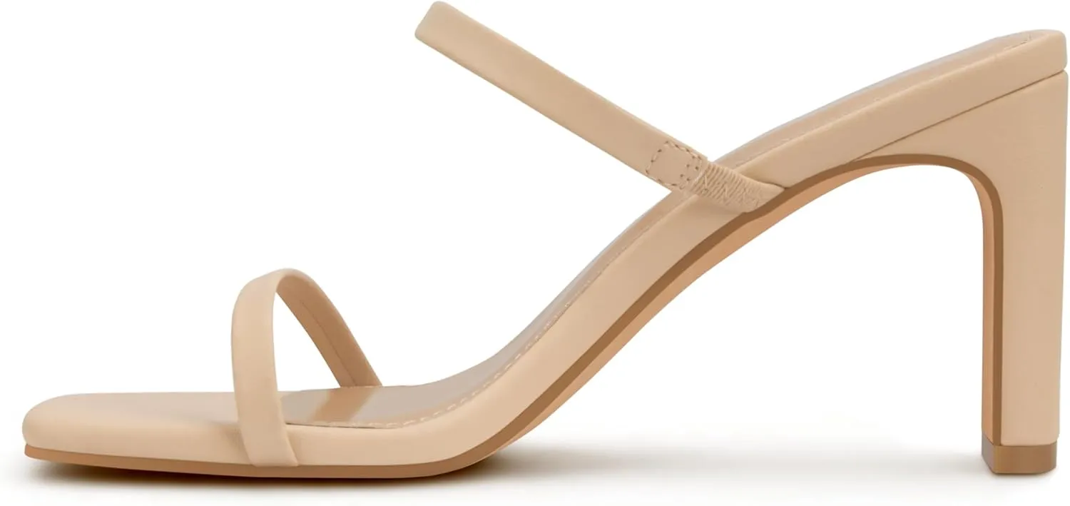 Carcuume Women's Square Toe Two Strap Open Toe Block Heels Sandals Slip On Shoes