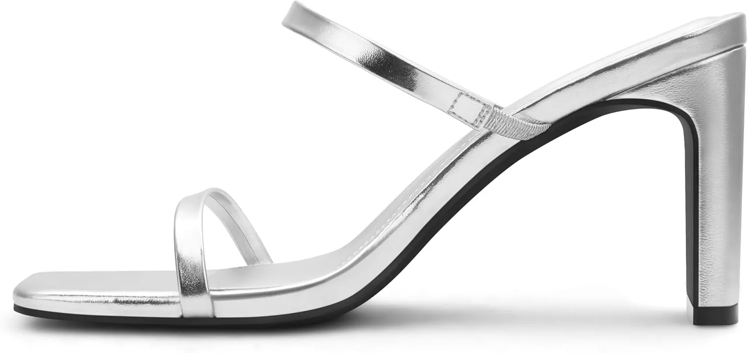 Carcuume Women's Square Toe Two Strap Open Toe Block Heels Sandals Slip On Shoes