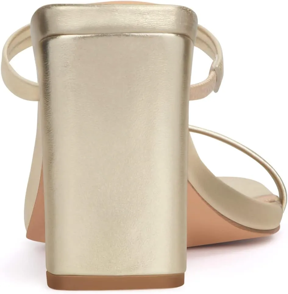 Carcuume Women's Square Toe Two Strap Open Toe Block Heels Sandals Slip On Shoes