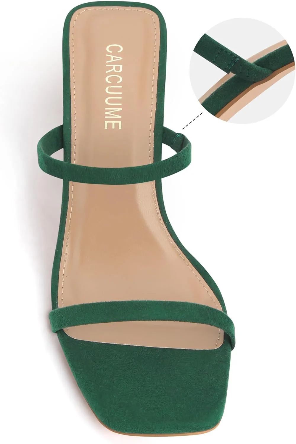 Carcuume Women's Square Toe Two Strap Open Toe Block Heels Sandals Slip On Shoes
