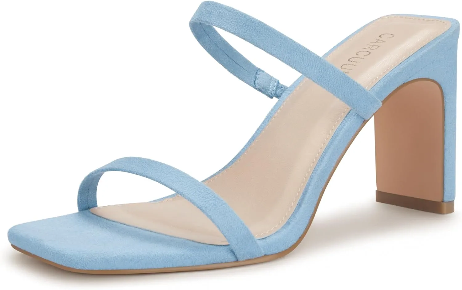 Carcuume Women's Square Toe Two Strap Open Toe Block Heels Sandals Slip On Shoes