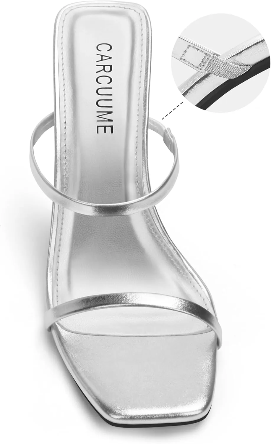 Carcuume Women's Square Toe Two Strap Open Toe Block Heels Sandals Slip On Shoes