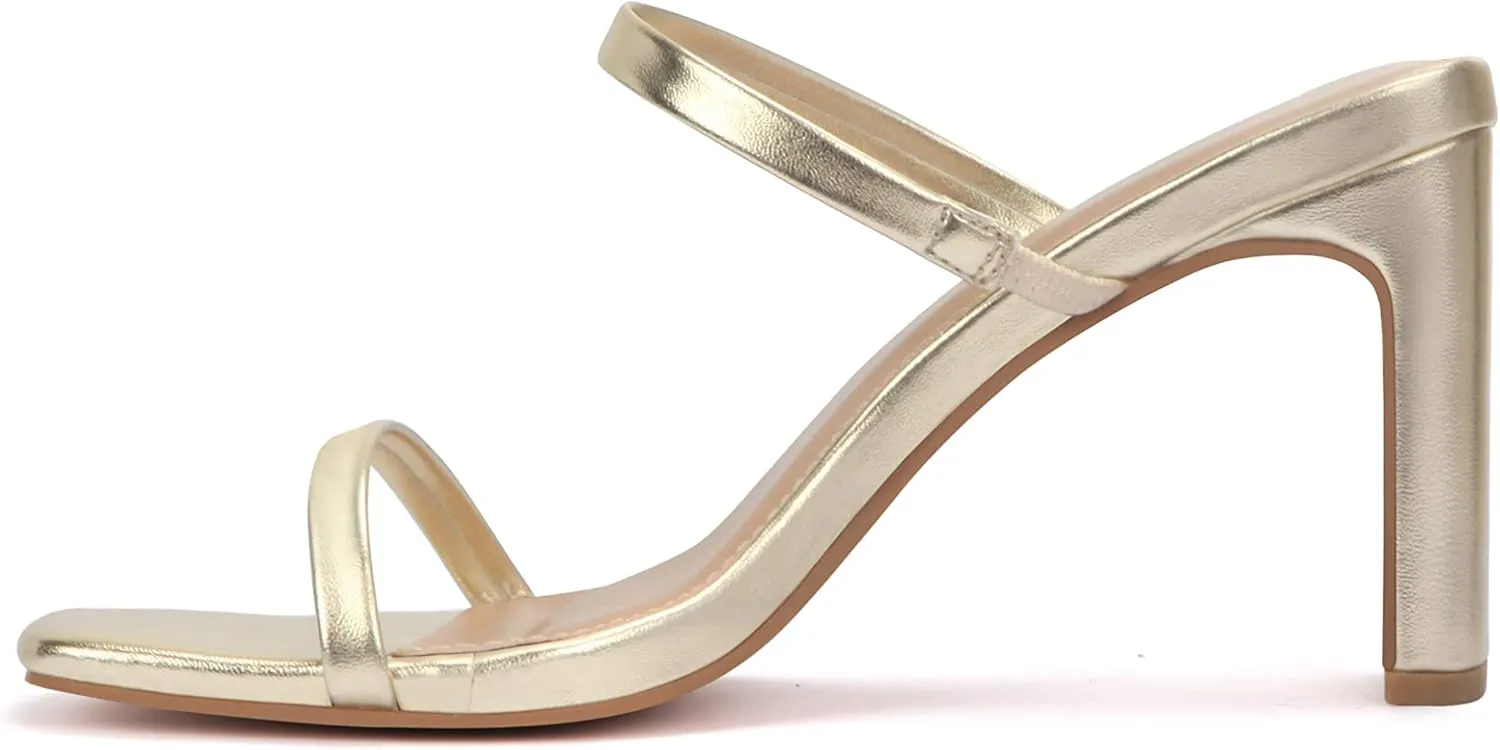 Carcuume Women's Square Toe Two Strap Open Toe Block Heels Sandals Slip On Shoes