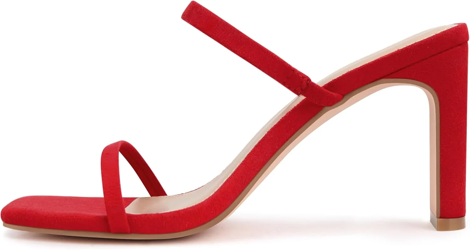 Carcuume Women's Square Toe Two Strap Open Toe Block Heels Sandals Slip On Shoes