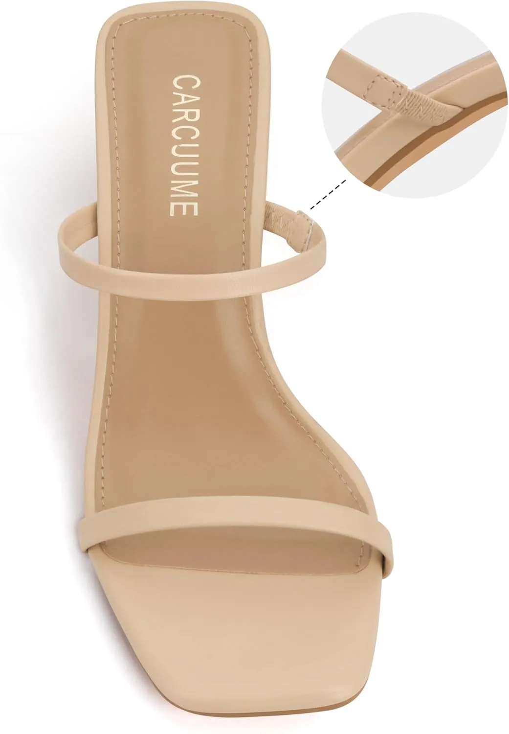 Carcuume Women's Square Toe Two Strap Open Toe Block Heels Sandals Slip On Shoes