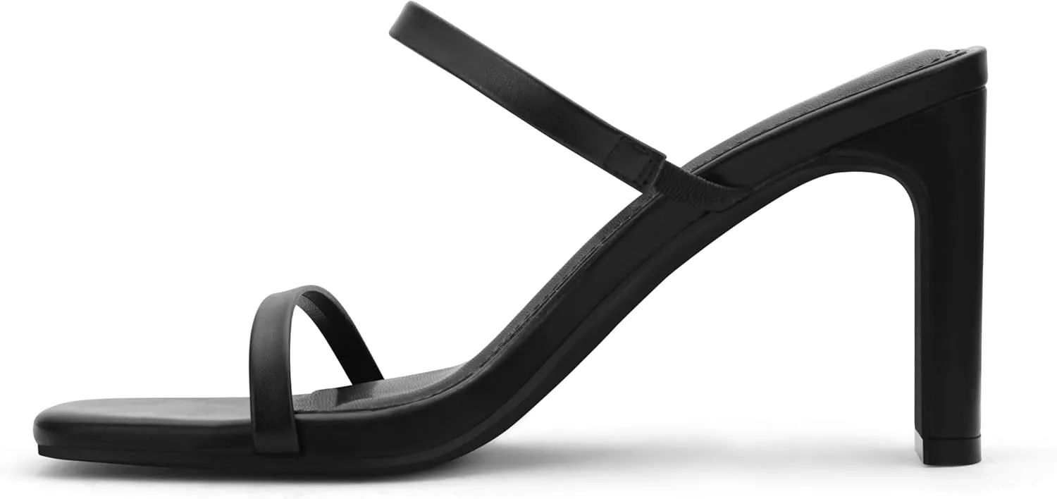 Carcuume Women's Square Toe Two Strap Open Toe Block Heels Sandals Slip On Shoes