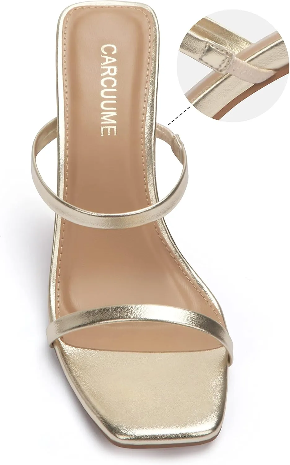 Carcuume Women's Square Toe Two Strap Open Toe Block Heels Sandals Slip On Shoes