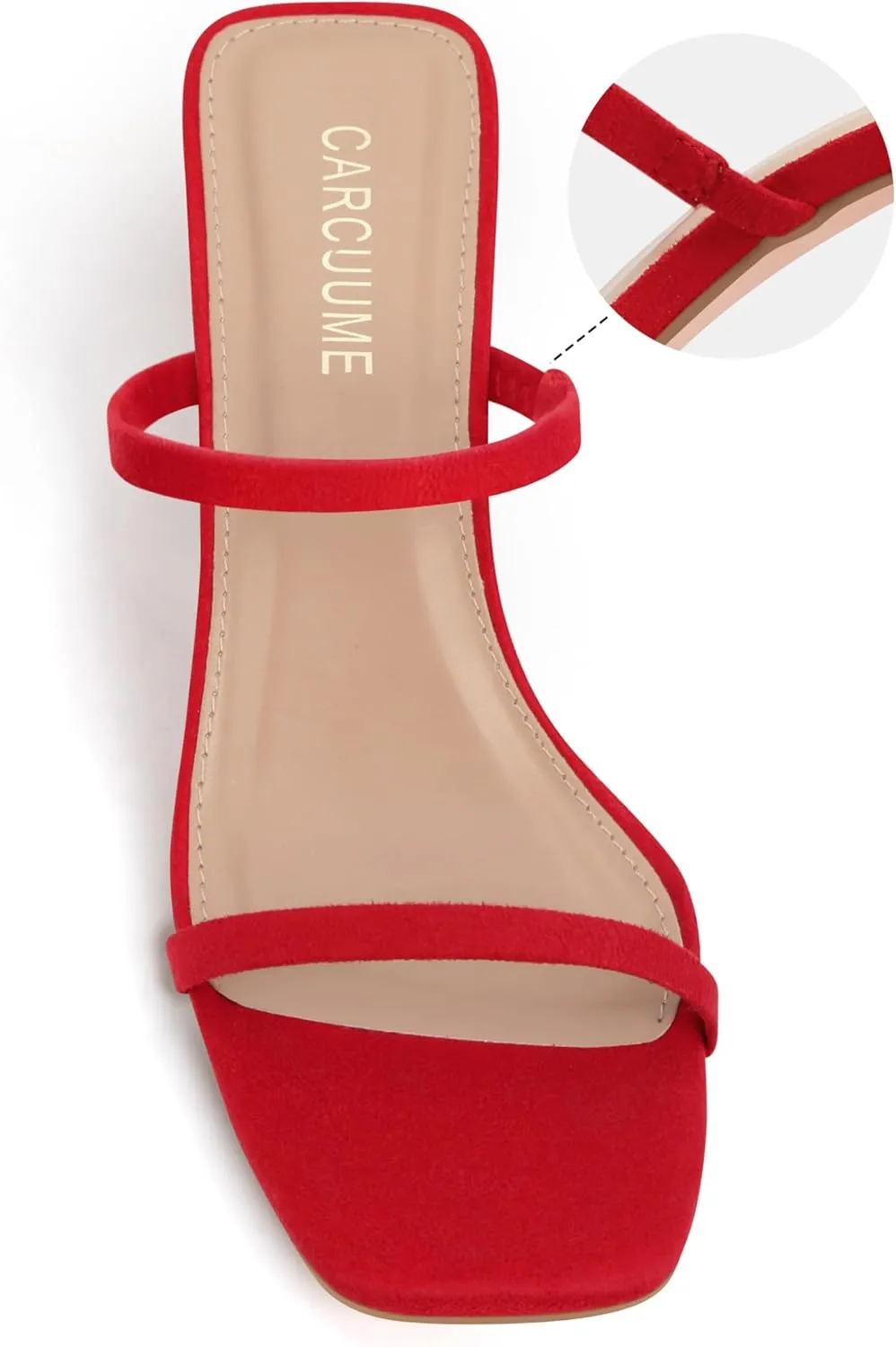 Carcuume Women's Square Toe Two Strap Open Toe Block Heels Sandals Slip On Shoes