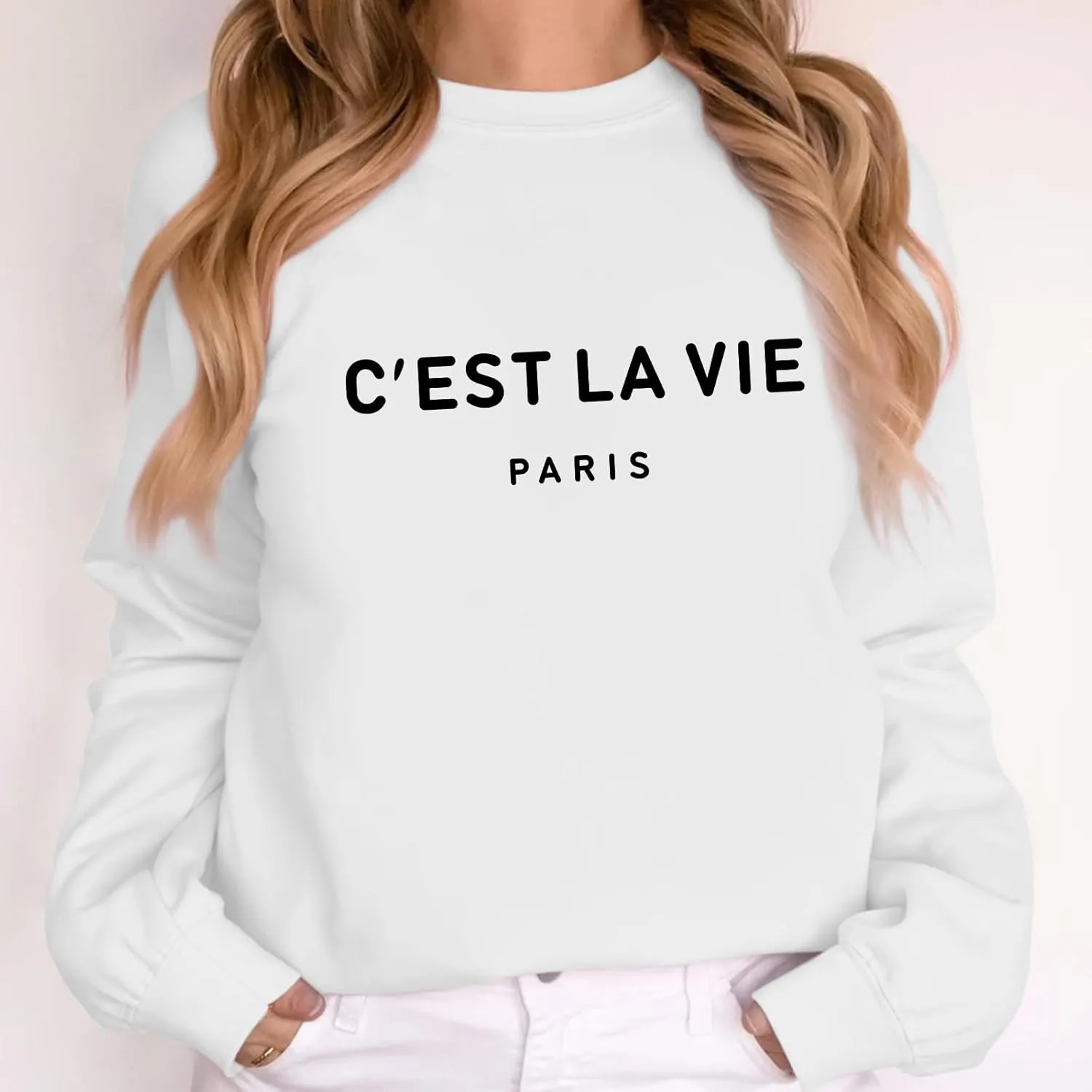 C'est La Vie Paris Sweatshirt For Women Oversized Graphic Crewneck Hoodie Casual Long Sleeve Shirt Pullover Tops