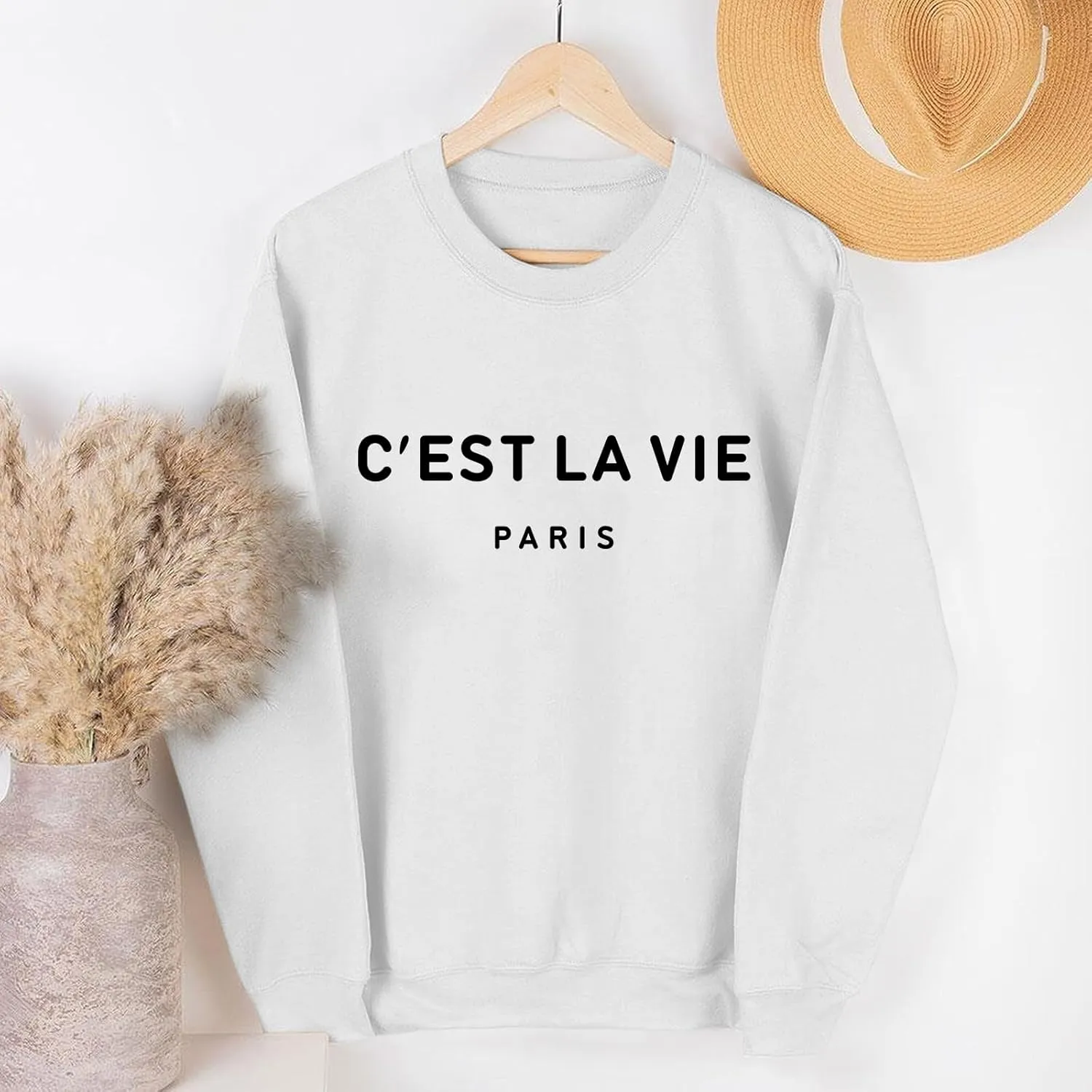 C'est La Vie Paris Sweatshirt For Women Oversized Graphic Crewneck Hoodie Casual Long Sleeve Shirt Pullover Tops