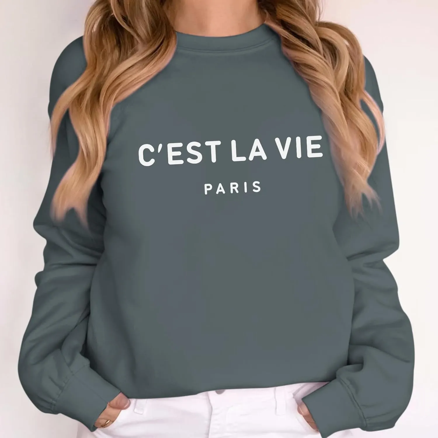 C'est La Vie Paris Sweatshirt For Women Oversized Graphic Crewneck Hoodie Casual Long Sleeve Shirt Pullover Tops