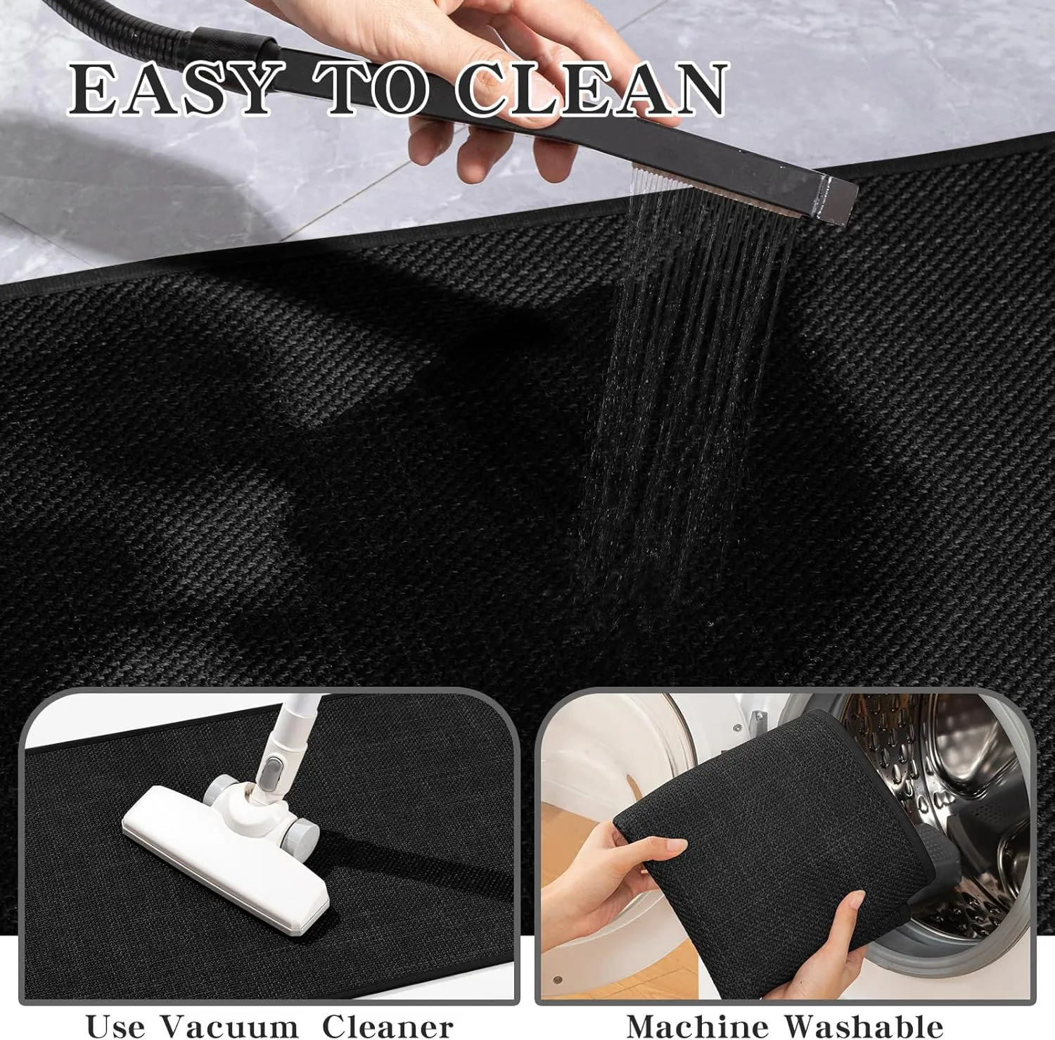 chakme Bathroom Rugs Mat 24x17, Ultra Thin Non Slip Bath Mat Small Quick Dry Absorbent Bath Mat for Bathroom Floor, (Black, 24"x17")
