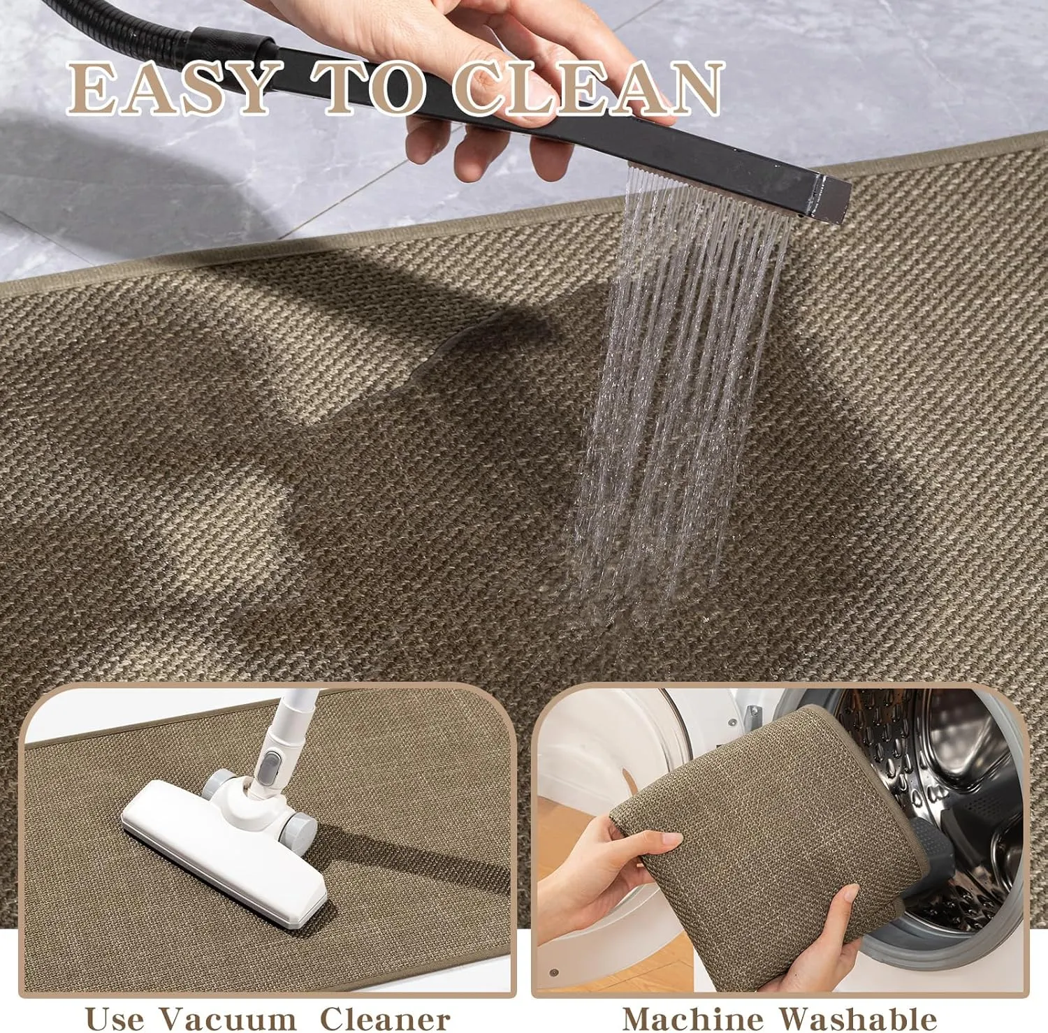 chakme Bathroom Rugs Mat 32x17, Ultra Thin Non Slip Bath Mat Quick Dry Absorbent Bath Mat for Bathroom Floor, (Dark Beige, 32"x17")