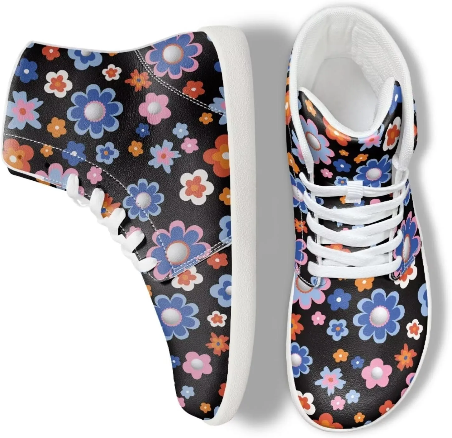 chaqlin Women/Men White High Top Shoes Leather Classic Laces Fashion Sneaker Anti Slip Wide Soft Toe Causal Walking Tennis Shoes